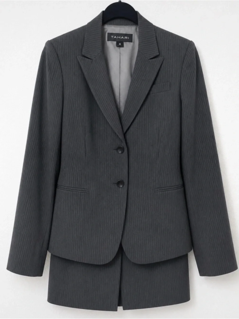 Tahari Women's Gray Pinstripe skirt suit